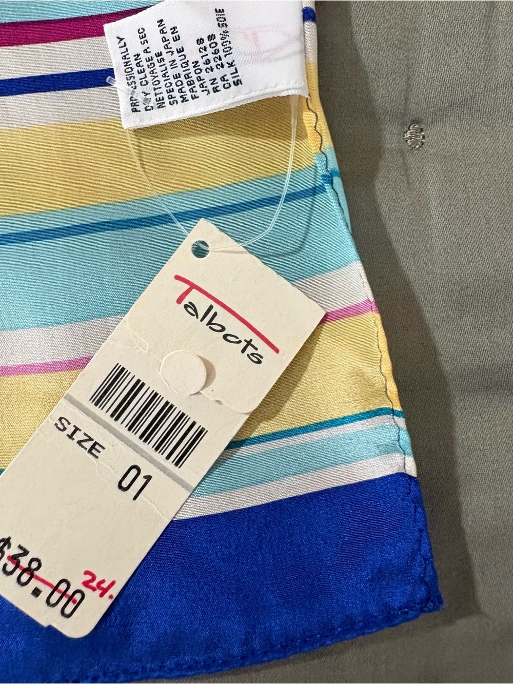 Talbots Silk Striped Neck Scarf - Pink, Blue, Yellow, White, NWT - Picture 5 of 7